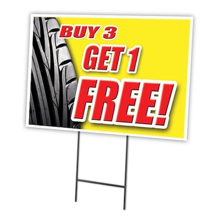 Buy 3 Tires Get 1 Free Yard Sign & Stake Outdoor Plastic Coroplast Window